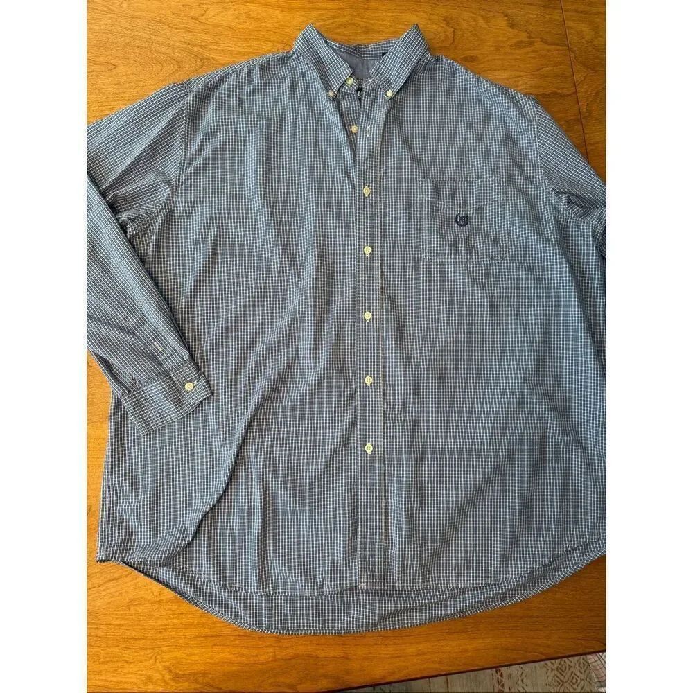 CHAPS Men's Easy Care Gingham Long Sleeve Button Down Shirt Blue White Size 3XLT